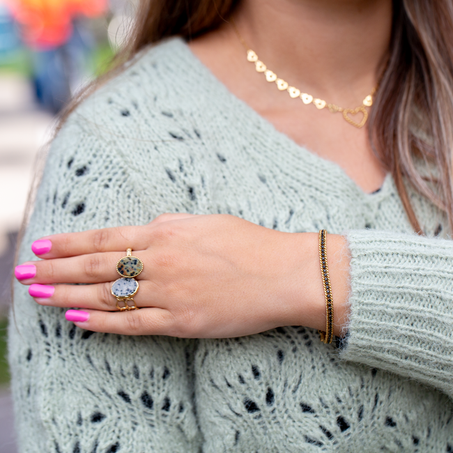 Day & Eve  Goud smalle zwarte glitter armband