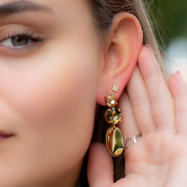 Biba Natuurlijke crystal groene beige oorbellen