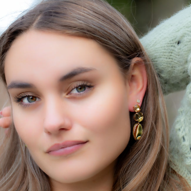 Biba Natuurlijke crystal groene beige oorbellen