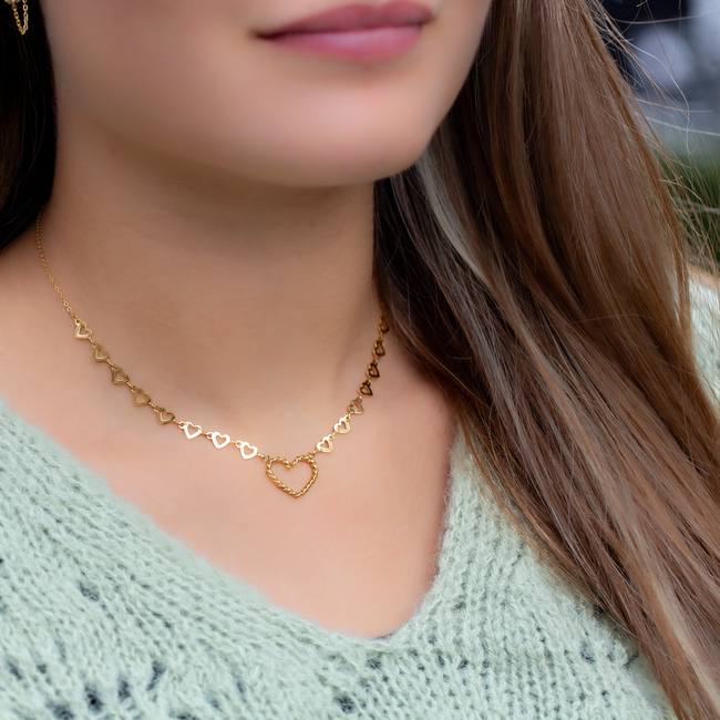 Day & Eve  Goud stainless steel ketting harten