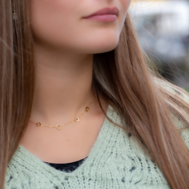 ZAG  Bijoux Goud ketting met symbolen klaver, ster, hartje