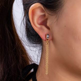 Day & Eve  Gouden lange crystal oorbellen