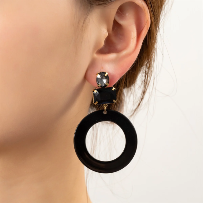Day & Eve  Chique feestelijke zwarte oorbellen met facet steen