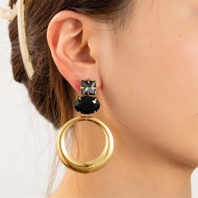 Day & Eve  Zwarte feestelijke oorbellen met glitter steen
