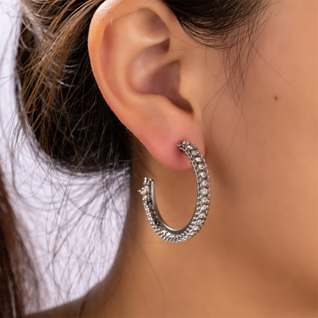 Day & Eve  Zilver grote creolen met glitter