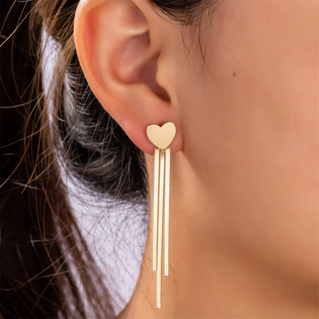 Day & Eve  Gouden lange oorbellen met hart