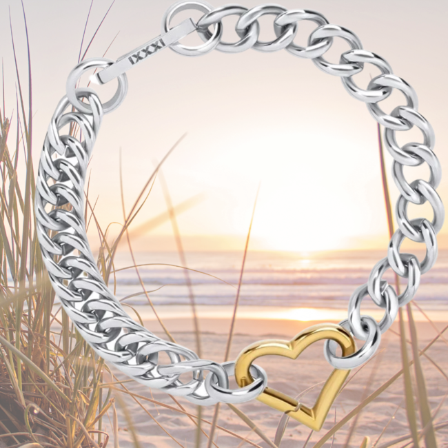 IXXXI Complete schakel connected armband zilver met goud hart