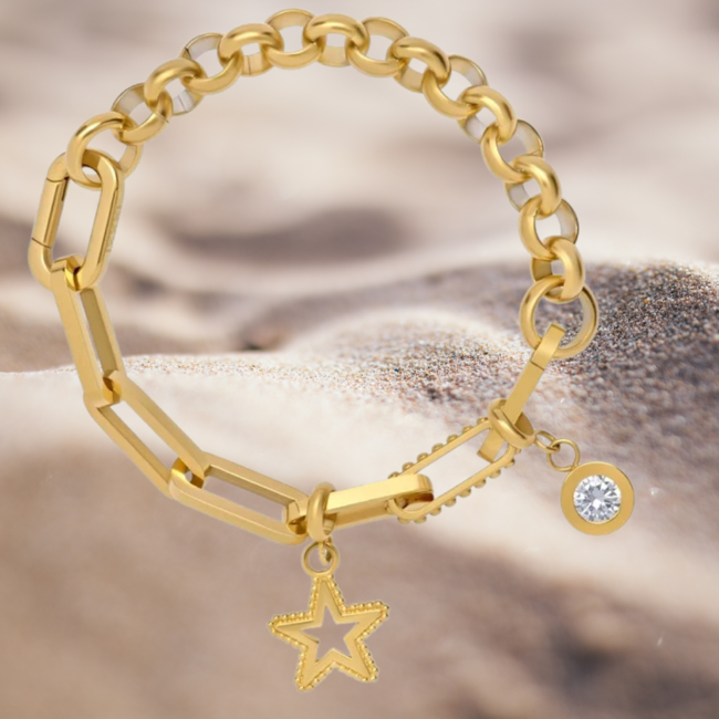 IXXXI Complete schakel connect armband goud met ster en steentje