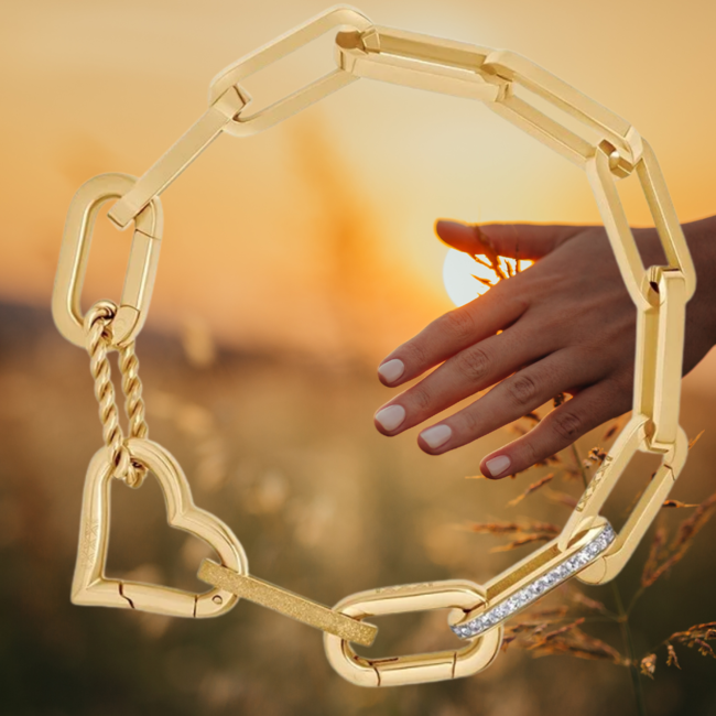 IXXXI Complete schakel connect armband goud met hart en glitters