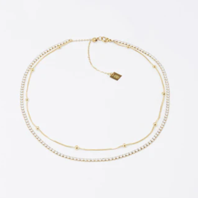 ZAG  Bijoux Dubbele goud ketting met zirocnia glitter steentjes