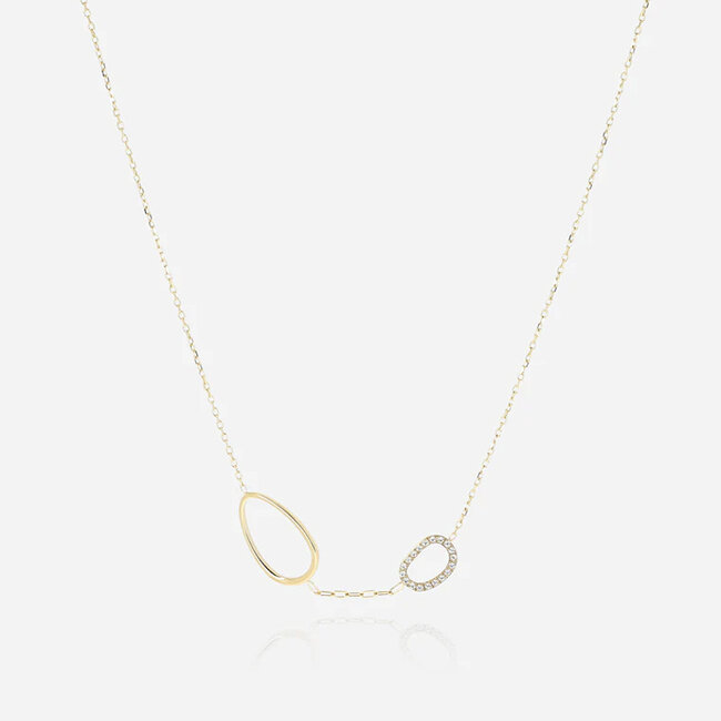 ZAG  Bijoux Goud ketting met ovaal hanger en zirconia steentje