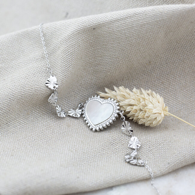 Day & Eve  Zilver parelmoer hart armband