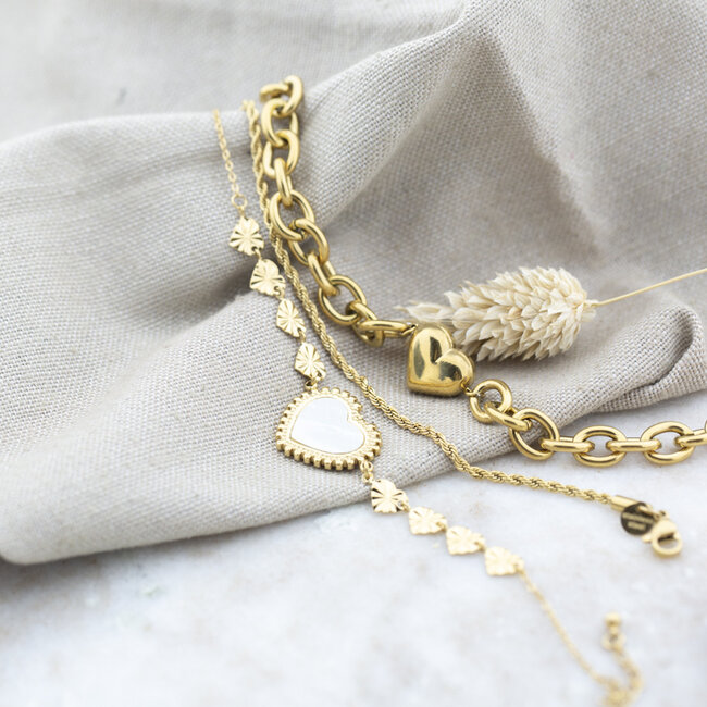 Day & Eve by Go Dutch Label Goud parelmoer hart armband