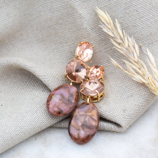 Biba Warm roze bruin nude crystal glitter oorbellen