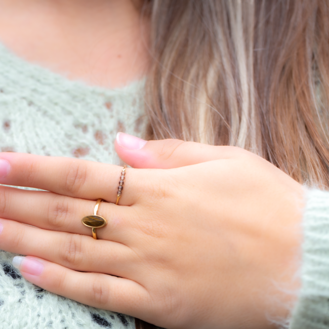 Charmins Goud ring tijgeroog of rookkwarts stenen