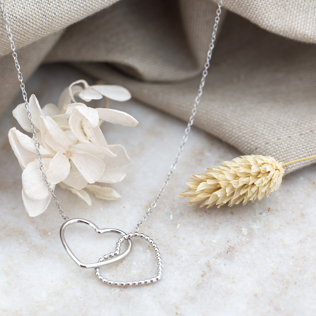 Day & Eve  stainless steel ketting dubbel zilver hart