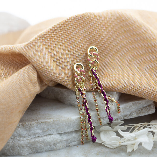 Day & Eve  Lange roze oranje glitter schakel oorbellen