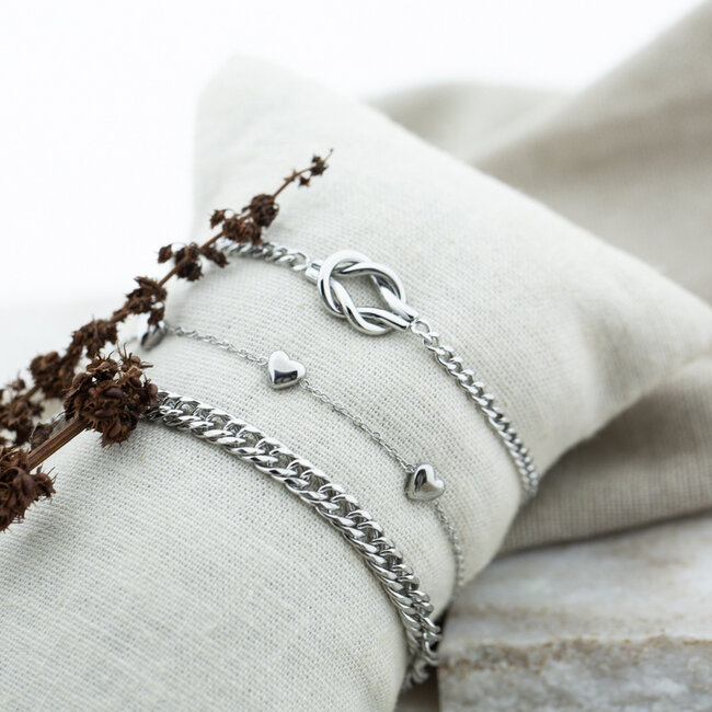 Day & Eve by Go Dutch Label Zilver armbandjes met hart , knoop en schakels