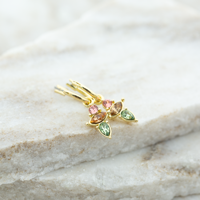 Crystal roze en groene stenen oorbellen