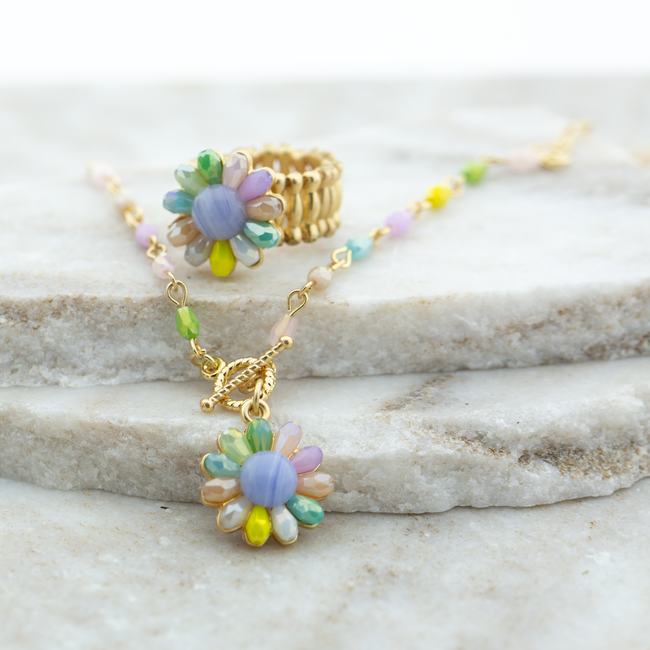 Biba Pastel bloem ketting of ring