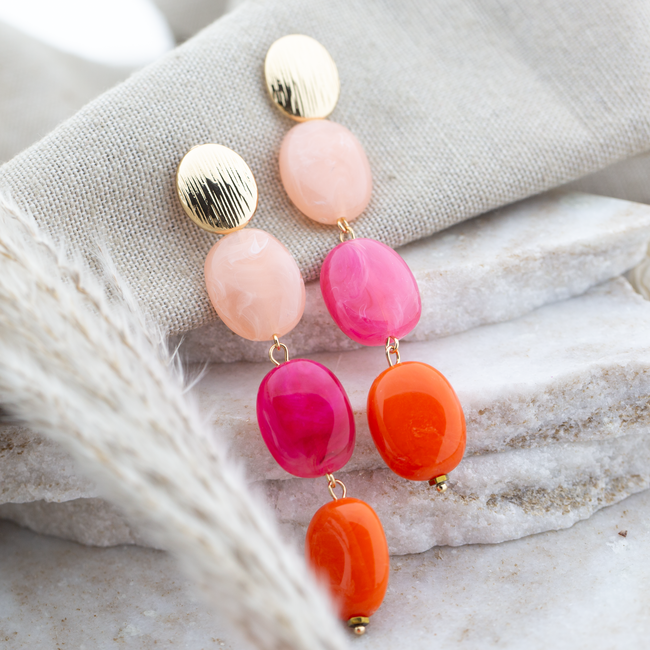Biba Stralende oranje roze opvallende oorbellen