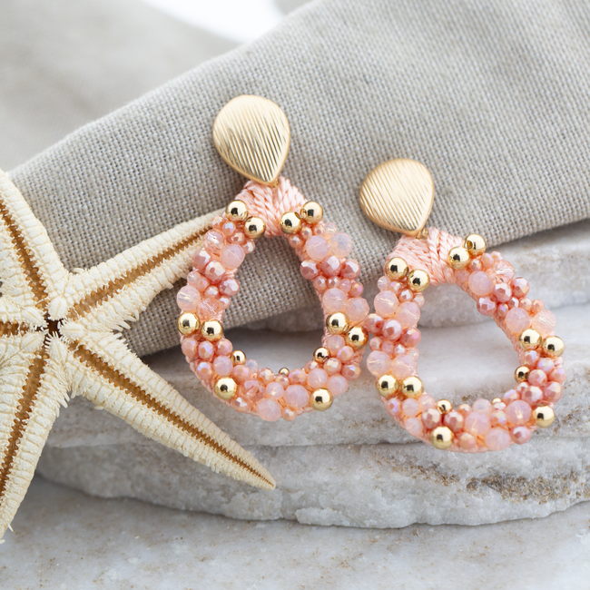 Biba Nude zalm oudroze kralen oorbellen