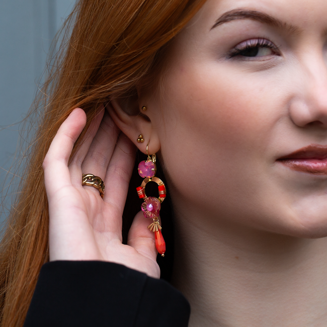 Day & Eve  Roze oranje druppel crystal boho oorbellen