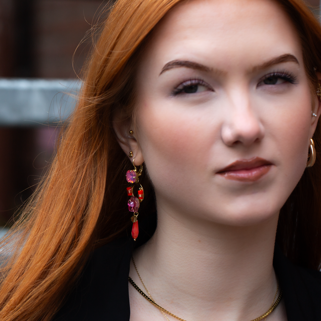 Day & Eve by Go Dutch Label Roze oranje druppel crystal boho oorbellen