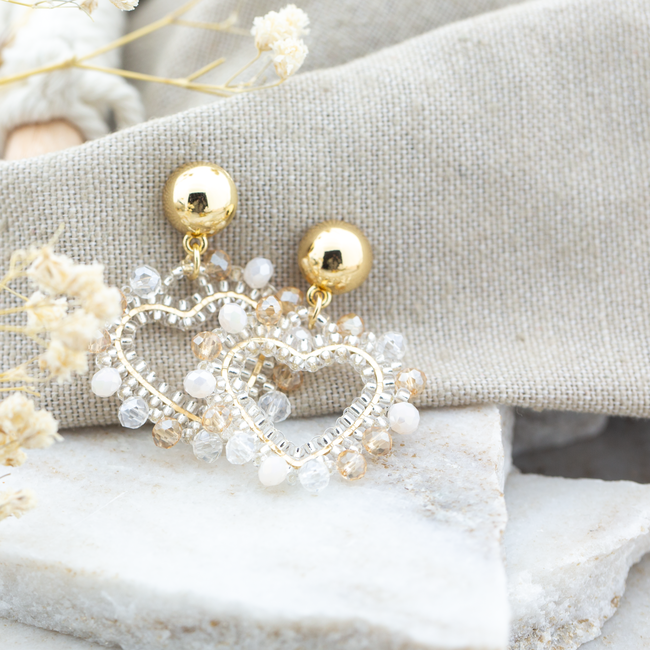 Day & Eve  Roze, witte of blauwe hart kralen oorbellen