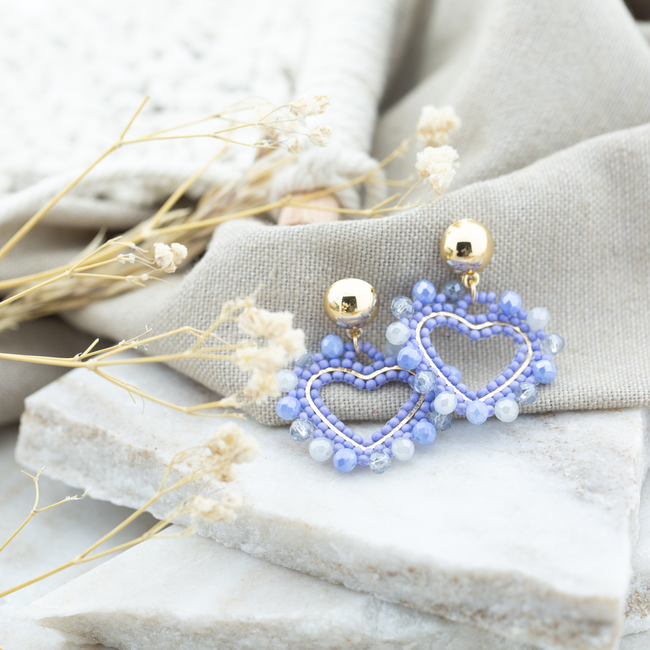 Day & Eve  Roze, witte of blauwe hart kralen oorbellen