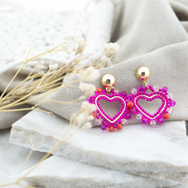 Day & Eve by Go Dutch Label Roze, witte of blauwe hart kralen oorbellen