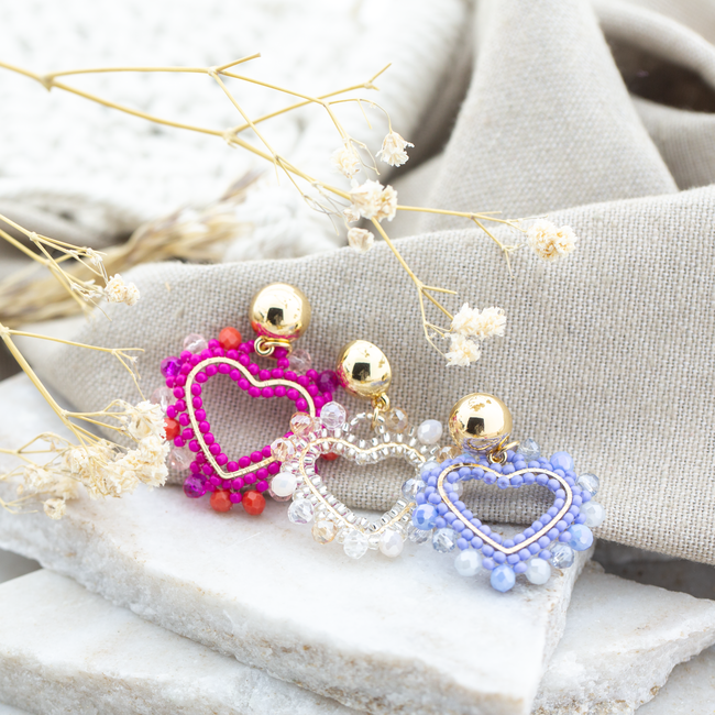 Day & Eve  Roze, witte of blauwe hart kralen oorbellen