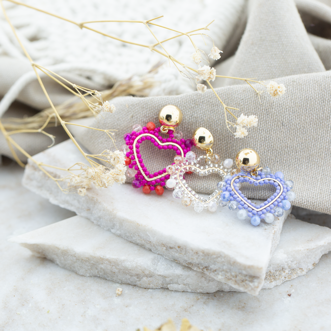 Day & Eve  Roze, witte of blauwe hart kralen oorbellen