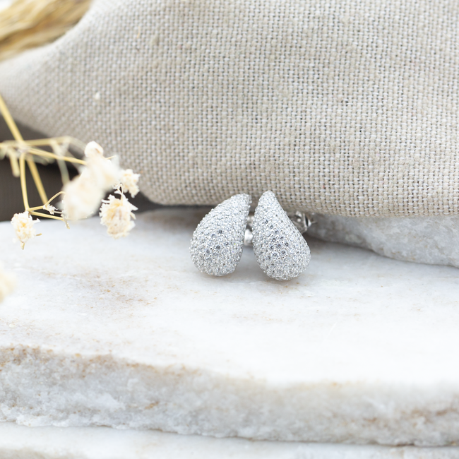 KARMA Zilver925 zirconia drop teardop druppel oorbellen