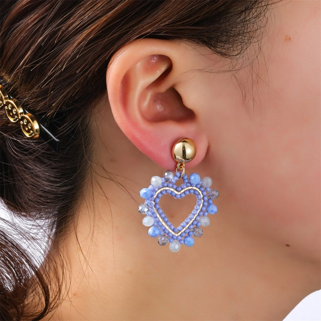 Day & Eve  Roze, witte of blauwe hart kralen oorbellen