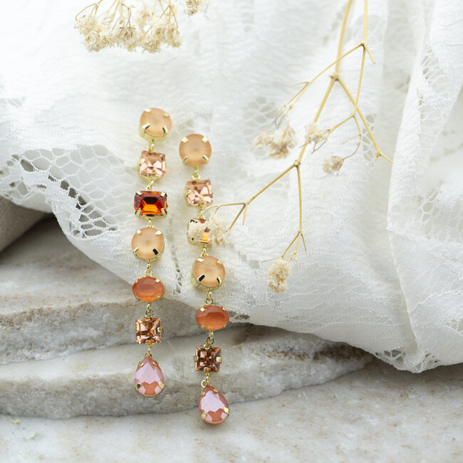 Biba Boho chic oorbellen oranje bruine stenen en hangers