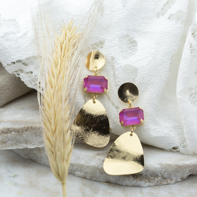 Biba Roze stenen opvallende statement pieces oorbellen