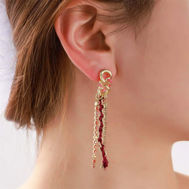 Day & Eve  Lange roze oranje glitter schakel oorbellen