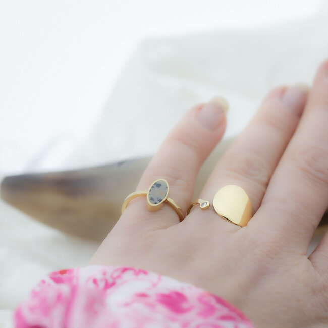 ZAG  Bijoux Stainless steel gouden abstracte ring met zirconia steentje