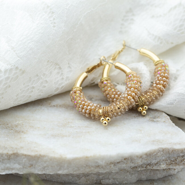 Biba Bruine crystal creool oorbellen