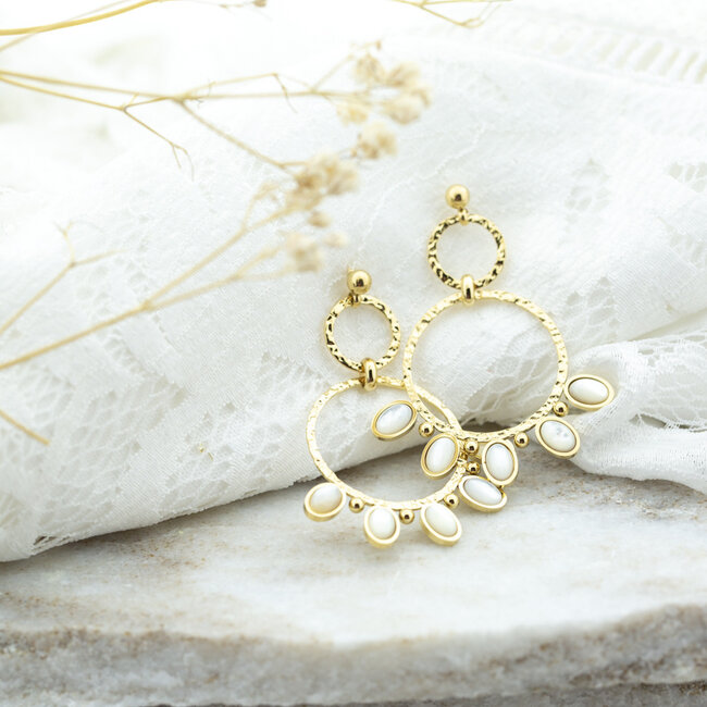 ZAG  Bijoux Gouden lange opvallende oorbellen met ringen en hangers