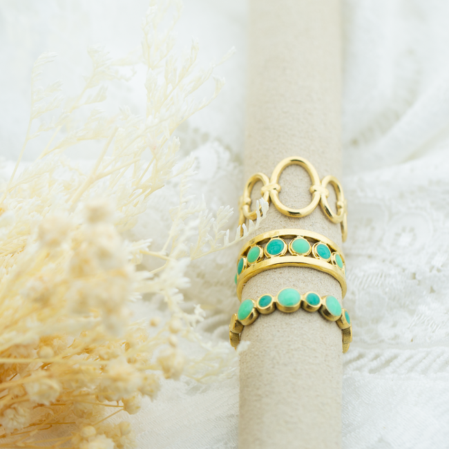 Biba Stainless steel goud ring met mint groen turquoise details
