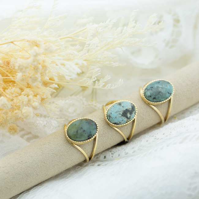 Ovaal turquoise groene steen ring