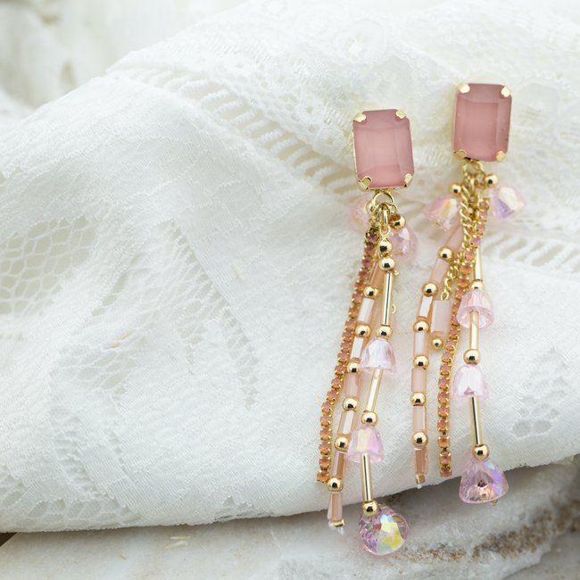 Oud roze lange Boho oorbellen