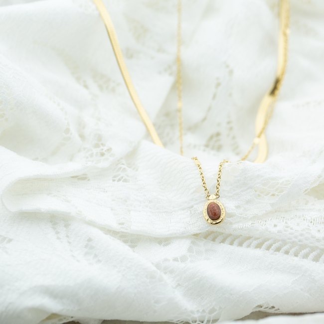 Bohm Paris Goud dubbele ketting met bruin goudsteentje