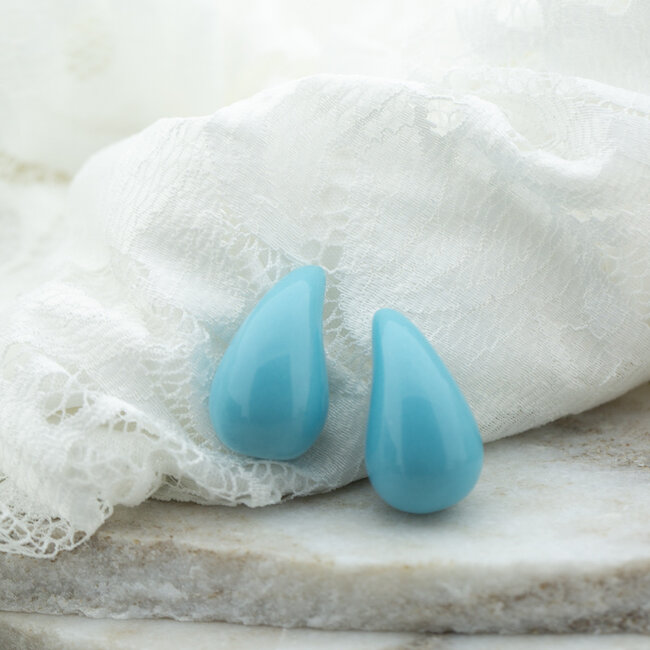 Biba Turquoise blauwe teardrop oorbellen
