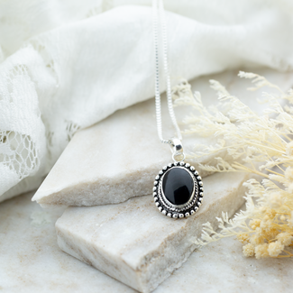 Beadle Echt zilver ketting met onyx steen