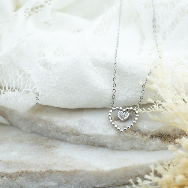 Day & Eve by Go Dutch Label Bolletjes hart ketting