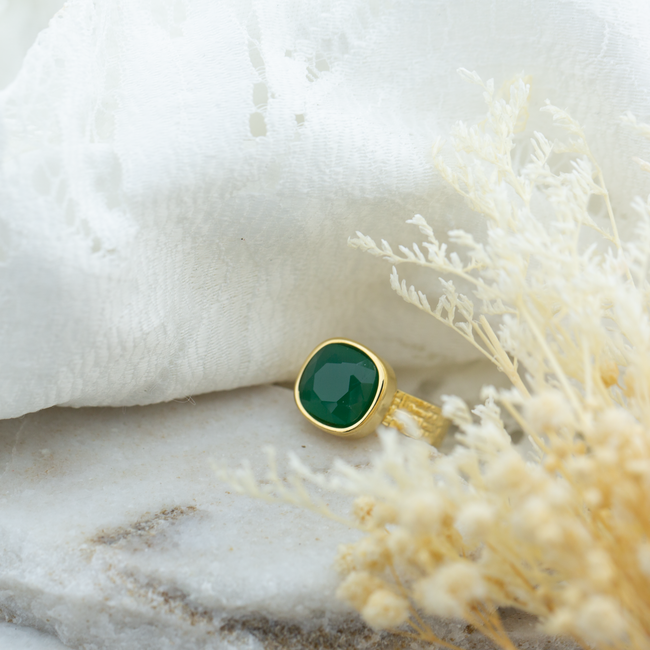 Groene agaat vierkante natuursteen ring