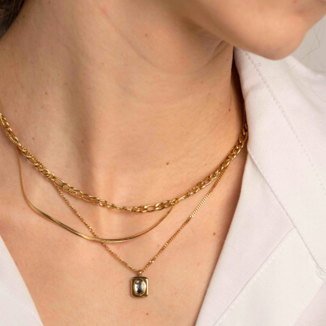 Bohm Paris Goud driedubbele laagjes ketting met crystal steentje